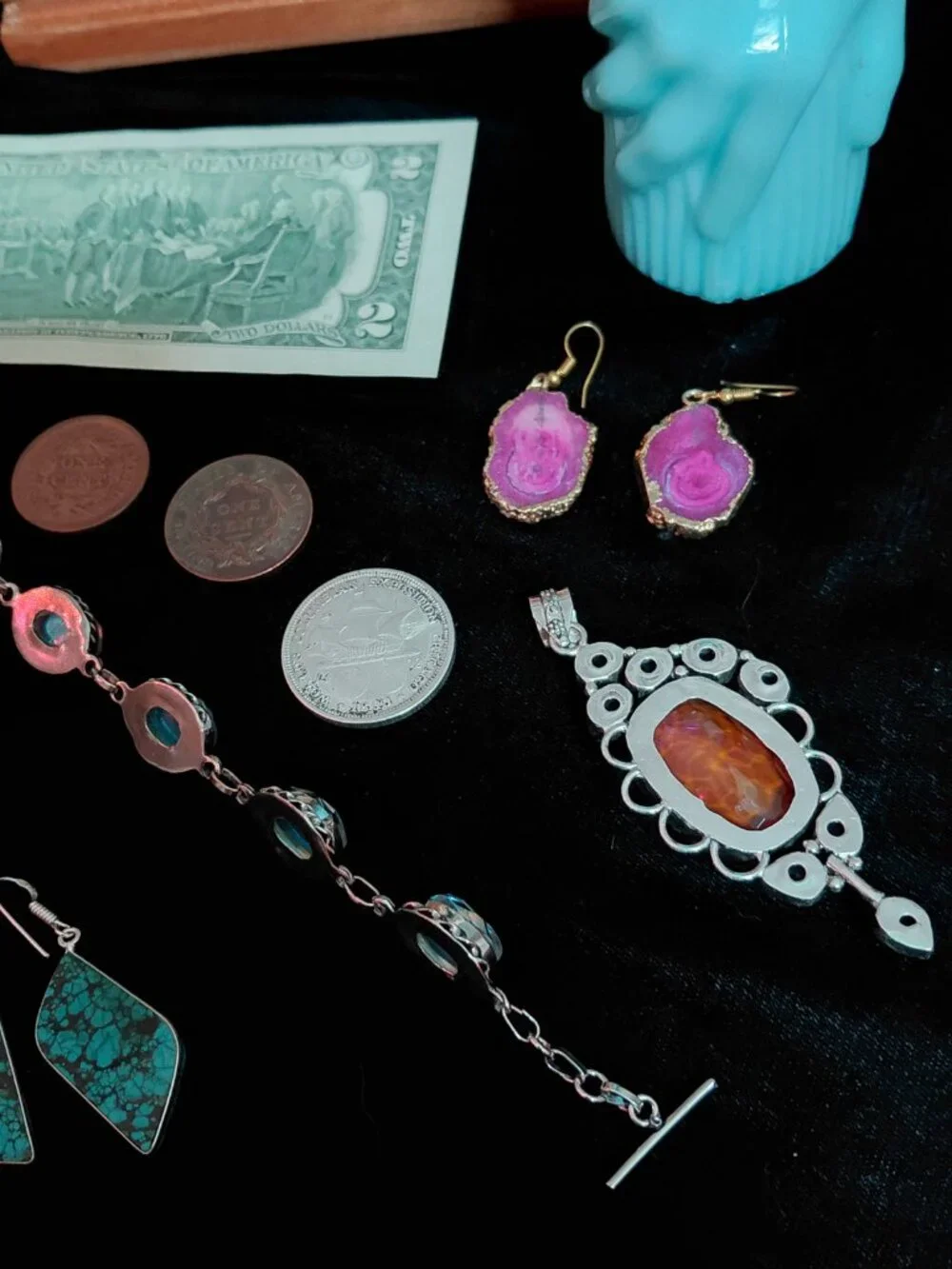 Vintage & Antique Lot - silver jewelry - old coins & stuff